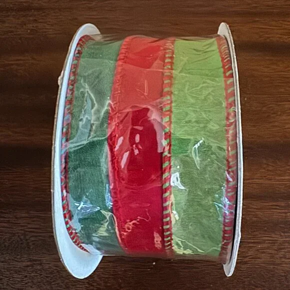 Velvet Stripe Dupion TriColor Wired Ribbon New Sealed - Picture 2 of 4